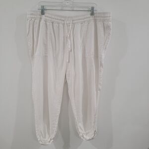 Old Navy Womens Linen Blend Pants Capris White Coastal Grandma New England